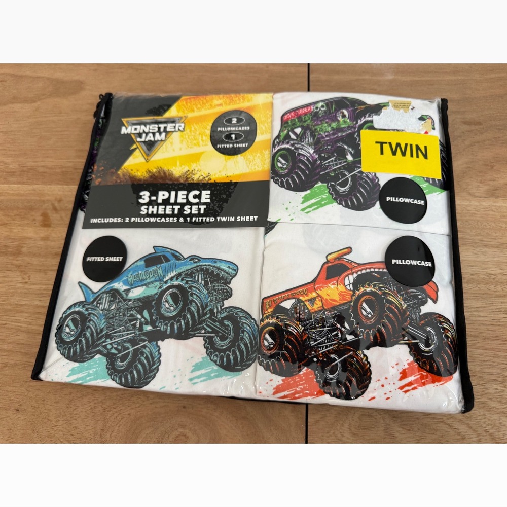 Monster Jam 3 Piece Twin Sheet Set Grave Digger Megalodon El Toro Loco New